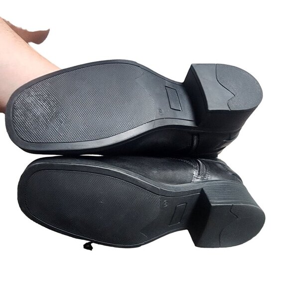 Black and Silver Mid-Calf Moto Boots with Harness Strap - Picture 8 of 16